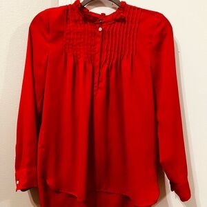 J. Crew Red Buttoned Blouse with Mandarin Collar